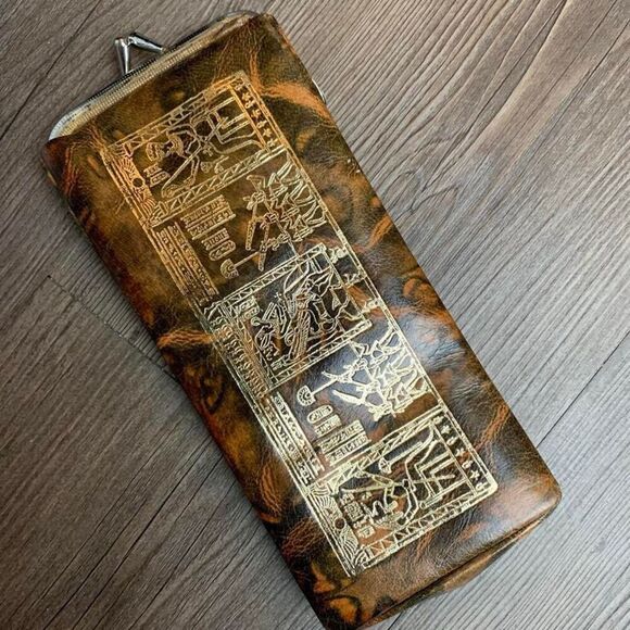 Vintage Coin Purse Wallet Kiss Lock Egyptian Tortishell Gold Hieroglyphs - Picture 3 of 8